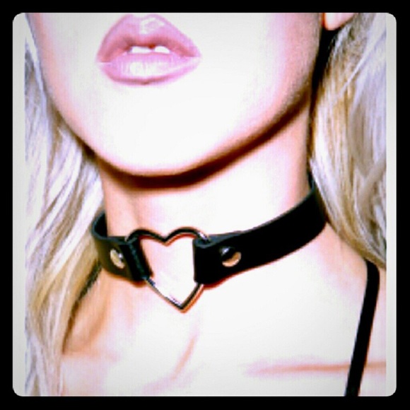 Goth Chrome Heart Choker / Wrapped Layer Bracelet w Black Adjustable Strap NIBag - Picture 6 of 14